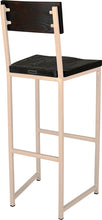 Load image into Gallery viewer, Off white metal stool with back with black stain ash wood made in UK - back side view square frame
