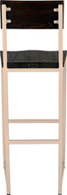 Load image into Gallery viewer, Off white metal stool with back with black stain ash wood made in UK - back view square frame
