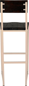 Off white metal stool with back with black stain ash wood made in UK - back view square frame
