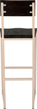 Load image into Gallery viewer, Off white metal stool with back with black stain ash wood made in UK - back view square frame
