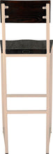 Load image into Gallery viewer, Off white metal stool with back with black stain ash wood made in UK - back view square frame
