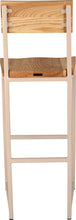 Load image into Gallery viewer, Off white metal stool with back with natural stain ash wood made in UK - back view square frame
