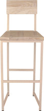 Load image into Gallery viewer, Off white metal stool with back with whitewash stain ash wood made in UK - front view square frame
