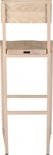 Load image into Gallery viewer, Off white metal stool with back with whitewash stain ash wood made in UK - back view square frame

