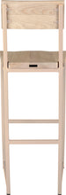 Load image into Gallery viewer, Off white metal stool with back with whitewash stain ash wood made in UK - back view square frame
