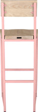 Load image into Gallery viewer, Pink metal stool with back with whitewash stain ash wood made in UK - back view square frame
