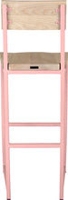 Load image into Gallery viewer, Pink metal stool with back with whitewash stain ash wood made in UK - back view square frame
