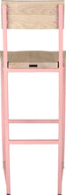 Load image into Gallery viewer, Pink metal stool with back with whitewash stain ash wood made in UK - back view square frame
