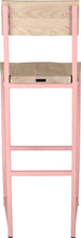 Load image into Gallery viewer, Pink metal stool with back with whitewash stain ash wood made in UK - back view square frame
