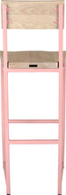 Load image into Gallery viewer, Pink metal stool with back with whitewash stain ash wood made in UK - back view square frame
