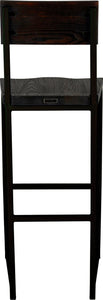 Black metal stool with back with black stain ash wood made in UK - back view square frame