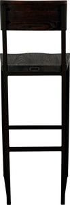 Black metal stool with back with black stain ash wood made in UK - back view square frame