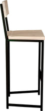 Load image into Gallery viewer, Black metal stool with back with whitewash stain ash wood made in UK - side view square frame
