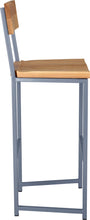 Load image into Gallery viewer, Shaker blue metal stool with back with natural stain ash wood made in UK - side view square frame
