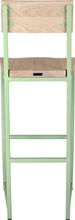 Load image into Gallery viewer, Mint green metal stool with back with whitewash stain ash wood made in UK - back view square frame
