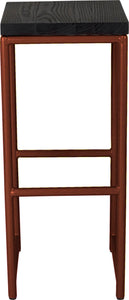 Copper metal stool with black stain ash wood made in UK - front view round frame