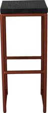 Load image into Gallery viewer, Copper metal stool with black stain ash wood made in UK - front view round frame
