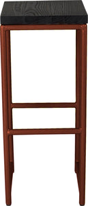 Copper metal stool with black stain ash wood made in UK - front view round frame