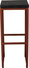 Load image into Gallery viewer, Copper metal stool with black stain ash wood made in UK - front view round frame

