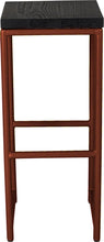Load image into Gallery viewer, Copper metal stool with black stain ash wood made in UK - front view round frame
