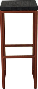 Copper metal stool with black stain ash wood made in UK - front view round frame