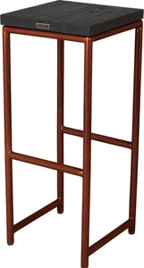 Copper metal stool with black stain ash wood made in UK - back side view round frame