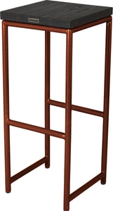 Copper metal stool with black stain ash wood made in UK - back side view round frame