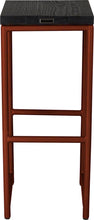 Load image into Gallery viewer, Copper metal stool with black stain ash wood made in UK - back view round frame
