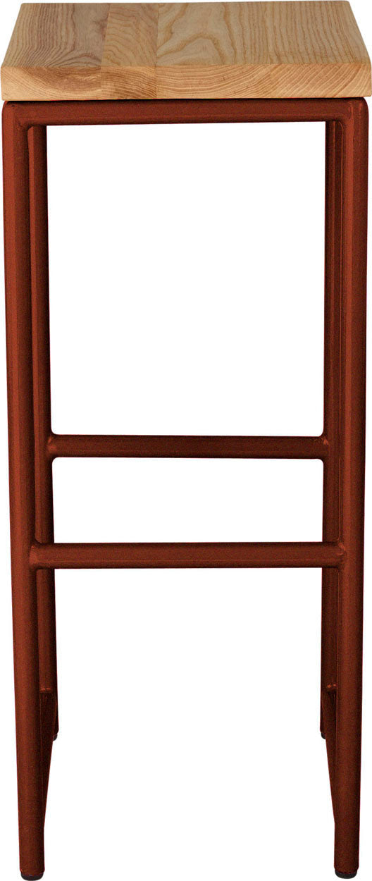 Copper metal stool with natural stain ash wood made in UK - front view round frame