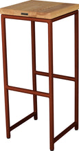 Load image into Gallery viewer, Copper metal stool with natural stain ash wood made in UK - back side view round frame

