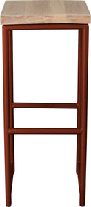 Copper metal stool with whitewash stain ash wood made in UK - front view round frame
