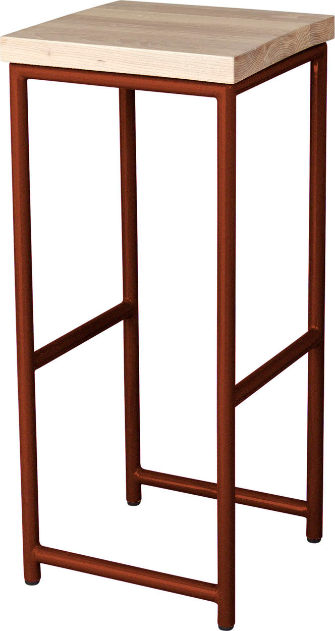Copper metal stool with whitewash stain ash wood made in UK - angle view round frame
