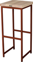 Load image into Gallery viewer, Copper metal stool with whitewash stain ash wood made in UK - back side view round frame

