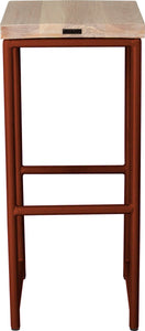 Copper metal stool with whitewash stain ash wood made in UK - back view round frame