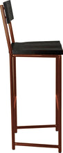 Load image into Gallery viewer, Copper metal stool with back with black stain ash wood made in UK - side view round frame
