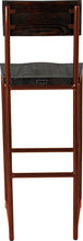 Load image into Gallery viewer, Copper metal stool with back with black stain ash wood made in UK - back view round frame

