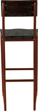 Load image into Gallery viewer, Copper metal stool with back with black stain ash wood made in UK - back view round frame
