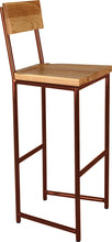 Load image into Gallery viewer, Copper metal stool with back with natural stain ash wood made in UK - angle view round frame
