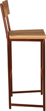 Load image into Gallery viewer, Copper metal stool with back with natural stain ash wood made in UK - side view round frame
