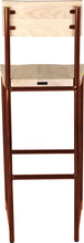 Load image into Gallery viewer, Copper metal stool with back with whitewash stain ash wood made in UK - back view round frame
