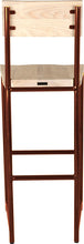 Load image into Gallery viewer, Copper metal stool with back with whitewash stain ash wood made in UK - back view round frame
