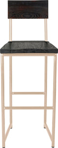 Off white metal stool with back with black stain ash wood made in UK - front view round frame