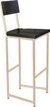 Load image into Gallery viewer, Off white metal stool with back with black stain ash wood made in UK - angle view round frame
