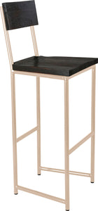 Off white metal stool with back with black stain ash wood made in UK - angle view round frame