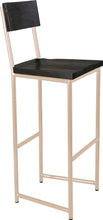 Load image into Gallery viewer, Off white metal stool with back with black stain ash wood made in UK - angle view round frame
