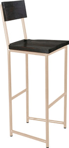 Off white metal stool with back with black stain ash wood made in UK - angle view round frame