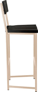 Off white metal stool with back with black stain ash wood made in UK - side view round frame