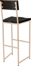 Load image into Gallery viewer, Off white metal stool with back with black stain ash wood made in UK - back side view round frame

