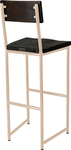 Off white metal stool with back with black stain ash wood made in UK - back side view round frame