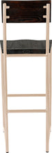 Load image into Gallery viewer, Off white metal stool with back with black stain ash wood made in UK - back view round frame
